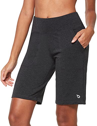 BALEAF Damen 10" Bermuda Shorts Knielang Sommer Kurze Hose Hohe Taile Sporthose kurz mit Taschen Laufshorts Runningshorts Grau XXL von baleaf