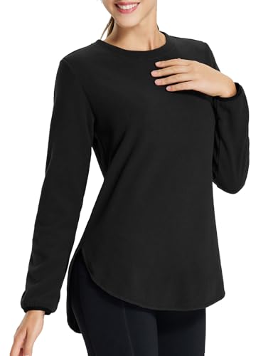 baleaf Damen Fleece Pullover mit Rundhalsausschnitt Winterpullover Warm Microfleece Atmungsaktiv Sweatshirts für Casual Sports Schwarz XXL von baleaf
