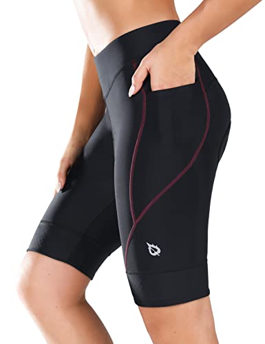 BALEAF Damen Radhosen 4D gepolstert Radfahren Spinning Straße Fahrrad Taschen breiter Bund UPF50+ Weinrot XL von baleaf
