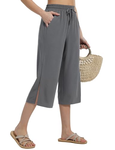BALEAF Damen Schwimmen Capri Wide Leg Hohe Taille Lange Strandhose Grau L von baleaf
