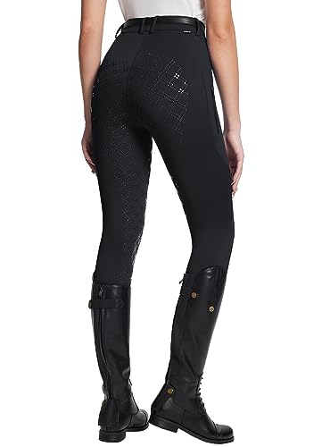 BALEAF Reithose Damen Reitsport Reitingleggings Silikon Strumpfhosen mit Reißverschlusstasche Sporthose Schwarz 2XL von baleaf