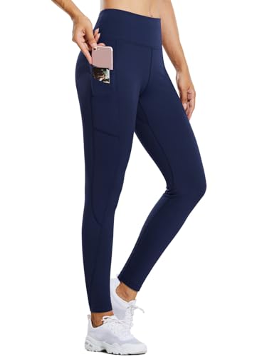 BALEAF Thermo Leggings Damen Winter Leggings high Waist Sportleggings mit Taschen Leggings yogahose aus Fleece Winterhosen sind wasserdicht Navy XXL von baleaf