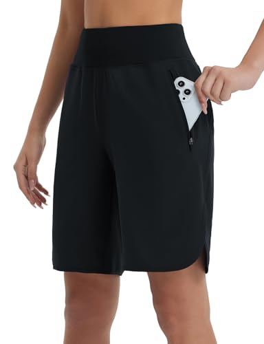 baleaf Damen 9" Sportshorts lang Laufhose kurz Runningshorts Quick Dry Schwarz S von baleaf