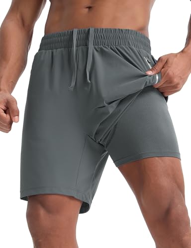 baleaf 7" Herren Laufshorts Sportshorts Atmungsaktive Leichte Trainingshose Kurze Shorts schnell trocknend Dunkelgrau L von baleaf