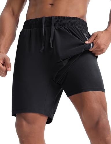 baleaf 7" Herren Laufshorts Sportshorts Atmungsaktive Leichte Trainingshose Kurze Shorts schnell trocknend Schwarz XXL von baleaf