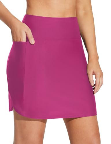baleaf Baderock Damen high Waist Baderock mit Innenslip Schwimmrock strandbikini 17" Bademode Kurze Rock Badehose schnell trocknend Hellrosa XL von baleaf