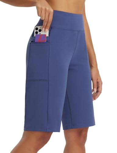 baleaf Damen 12" Bermudashorts Knielang Sommerhose kurz high Waist Freizeitshorts mit Taschen 7/8 Caprihose Blau XXL von baleaf