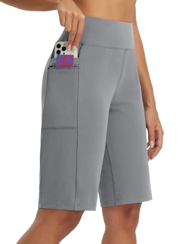 baleaf Damen 12" Bermudashorts Knielang Sommerhose kurz high Waist Freizeitshorts mit Taschen 7/8 Caprihose Grau M von baleaf
