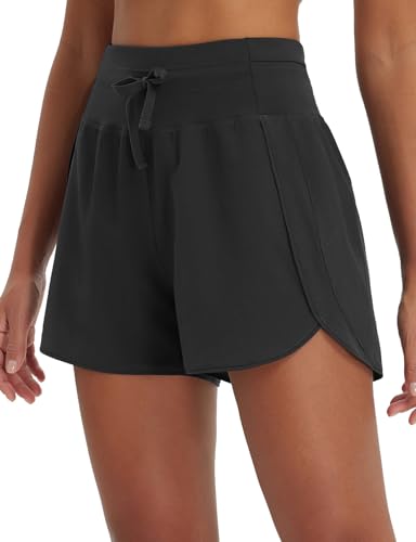 baleaf Damen 3" Laufshorts Schnell trocken Sporthose Kurz mit Reißverschluss Tasche Workout Athletic Shorts Gym Sports UPF 50+ Schwarz M von baleaf