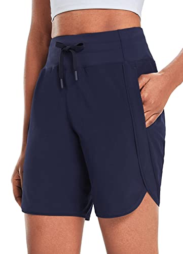 baleaf Damen 7" Laufshorts Laufhose Kurz Sporthose mit 4 Taschen Jogginghose Sport Shorts mit Innenslip Blau L von baleaf