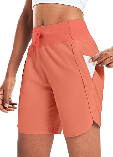 baleaf Damen 7" Laufshorts Laufhose Kurz Sporthose mit 4 Taschen Jogginghose Sport Shorts mit Innenslip Orange M von baleaf