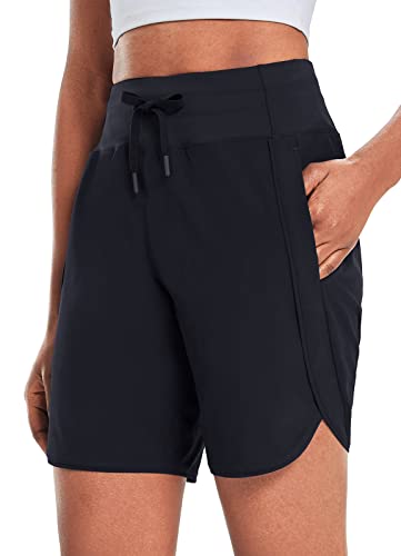 baleaf Damen 7" Laufshorts Laufhose Kurz Sporthose mit 4 Taschen Jogginghose Sport Shorts mit Innenslip Schwarz 3XL von baleaf