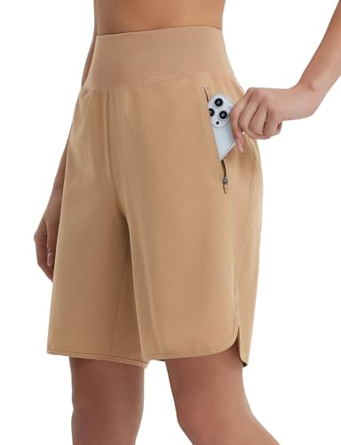 baleaf Damen 9" Sportshorts lang Laufhose kurz Runningshorts Quick Dry Braun S von baleaf
