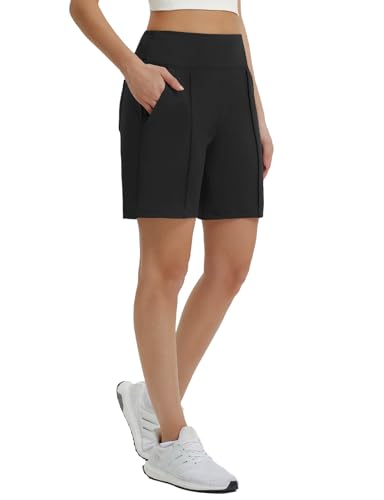 baleaf Damen Bermuda Shorts Sweathose Sommerhose Kurze High Waist Laufshorts Sport Yoga Shorts Jogginghose mit Taschen Schwarz L von baleaf