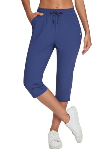baleaf Damen Capri Yoga Hosen Lose Kordelzug Workout Sweatpants Hohe Taille Lounge Hosen mit Taschen Blau XXL von baleaf