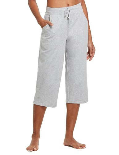 baleaf Damen Caprihose Baumwolle Yogahose mit Taschen Weites Bein Casual Freizeithose Lounge 20" Jogginghose Workout Sporthose Sommer Hellgrau L baleaf Damen Caprihose Baumwolle Yogahose mit Taschen Weites Bein Casual Freizeithose Lounge 20" Jogginghose Workout Sporthose Sommer Hellgrau L von baleaf