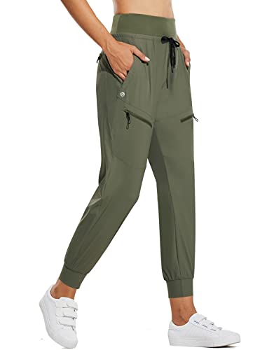 baleaf Damen Cargo Jogginghose 25'' Leichte Wanderhose Atmungskativ Schnelltrocknend Workout Lounge Casual Outdoor Funktionshose Armeegrün XS von baleaf