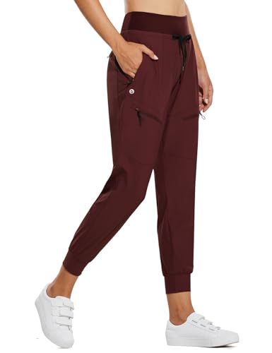 baleaf Damen Cargo Jogginghose 25'' Leichte Wanderhose Atmungskativ Schnelltrocknend Workout Lounge Casual Outdoor Funktionshose Weinrot XS von baleaf