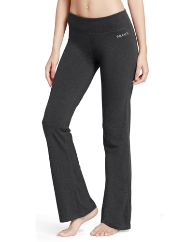 baleaf Damen Flare Yogahose Leggings warm Fitness Hose Jogginghose Baumwolle Bauchkontrolle Schlaghose Arbeit Sporthose mit Taschen 81cm lang Grau M von baleaf