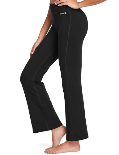 baleaf Damen Flare Yogahose Leggings warm Fitness Hose Jogginghose Baumwolle Bauchkontrolle Schlaghose Arbeit Sporthose mit Taschen 81cm lang Schwarz L von baleaf