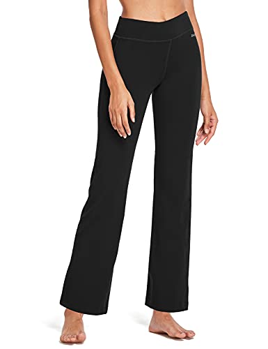 baleaf Damen Flare Yogahose Leggings warm Fitness Hose Jogginghose Baumwolle Bauchkontrolle Schlaghose Arbeit Sporthose mit Taschen 86cm lang Schwarz XXL von baleaf
