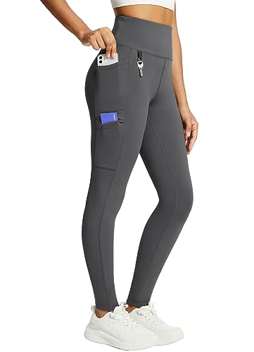 baleaf Damen Fleece gefütterte Leggings Wasserabweisend Hohe Taille Wanderleggings Thermo Leggings Fahrradhose Laufhose mit Reißverschlusstaschen Grau S von baleaf