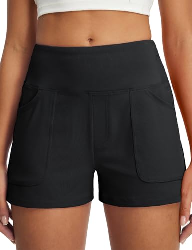baleaf Damen Gym Shorts High Waist Kurze Yoga Shorts Push Up Sporthose Fitness Leggings Sommer Sportshorts Hohe Taille Schwarz S von baleaf