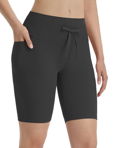 baleaf Damen Gym Shorts High Waist mit Taschen Booty Scrunch Sommer Kurze Yoga Sport Leggings Schwarz L von baleaf