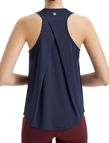 baleaf Damen Gym Tops ärmellose Raceback Sport Laufen Yoga Tank Top Workout schnell trocken Shirts Blau M von baleaf