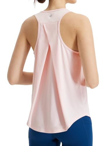 baleaf Damen Gym Tops ärmellose Raceback Sport Laufen Yoga Tank Top Workout schnell trocken Shirts Rosa L von baleaf