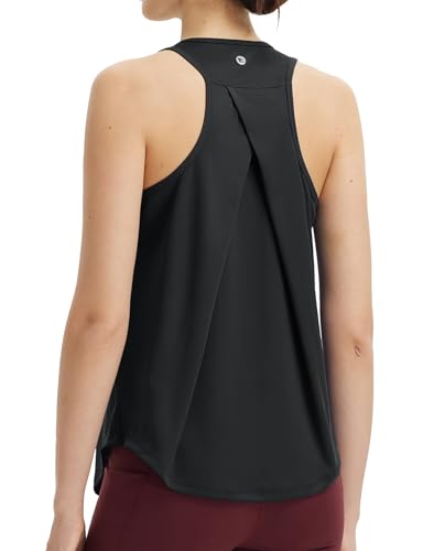 baleaf Damen Gym Tops ärmellose Raceback Sport Laufen Yoga Tank Top Workout schnell trocken Shirts Schwarz M von baleaf
