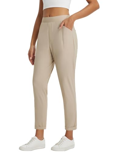 baleaf Damen Jogginghose High Waist mit Taschen Freizeithose Hohe Taille Lounge Casual Sporthose Helles Khaki XS von baleaf
