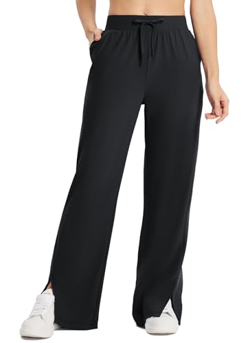 baleaf Damen Jogginghose Yogahose Sporthose mit versteckten Taschen Mittlhohe Taille Weites Bein Freizeitliche Yoga Hose Schawrz S von baleaf