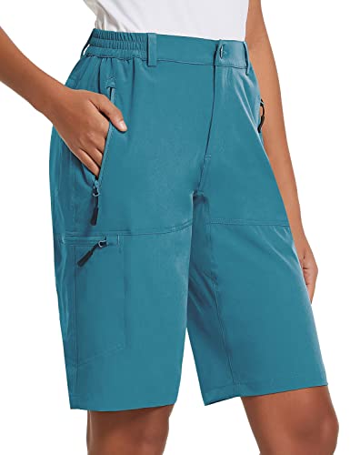 baleaf Damen Lang Wandern Bermuda Shorts Schnell trocknend Sommer Golf Shorts Leichtgewicht mit Taschen UPF 50+ für Camping Arbeit Seeblau XXL von baleaf
