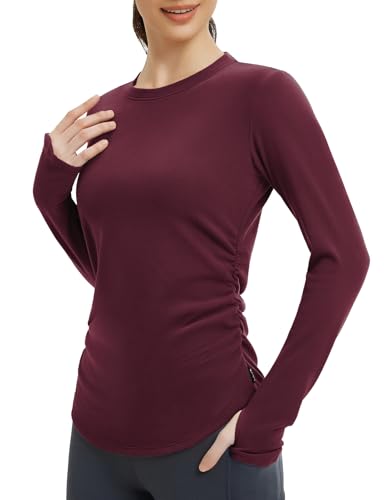 baleaf Damen Langarm Sportshirt Yoga Tops Langarmshirt Sport Oberteile Laufshirt Atmungsaktives Leicht Slim Fit Rot S von baleaf