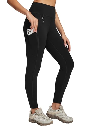 baleaf Damen Wanderleggings mit 3 Taschen Wanderhose Trekkinghose Sport Leggings High Waist Schnelltrocknend UPF 50+ Schwarz XXL von baleaf