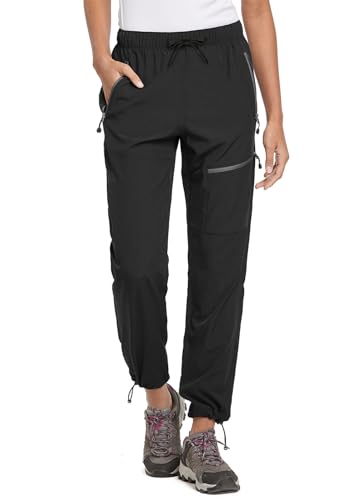baleaf Damen Outdoorhose Wanderhose Wasserdicht Schnelltrocknend Leicht Trekkinghose Capris UV Schutz UPF 50 Funktionshose mit Reißverschlusstasche Petite Version Schwarz 3XL von baleaf
