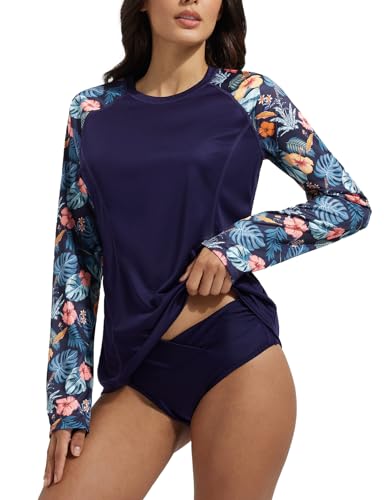 baleaf Damen Rashguard Shirt UPF 50+ Surfanzug Schnelltrocknend Sonnenschutz Outdoor T-Shirt Mehrfarbig L von baleaf
