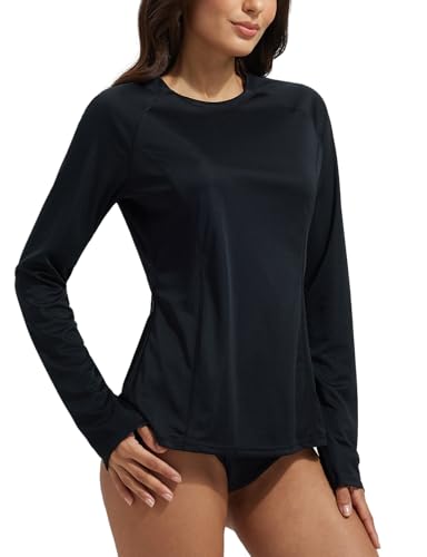 baleaf Damen Rashguard Shirt UPF 50+ Surfanzug Schnelltrocknend Sonnenschutz Outdoor T-Shirt Schwarz XL von baleaf