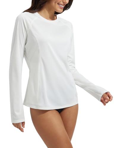 baleaf Damen Rashguard Shirt UPF 50+ Surfanzug Schnelltrocknend Sonnenschutz Outdoor T-Shirt Weiß S von baleaf