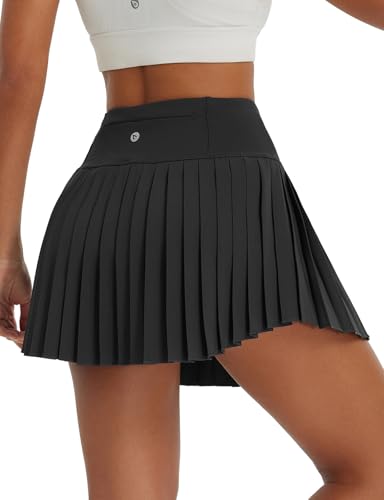 baleaf Damen Rock Kurz Sommer Röcke Hohe Taille Faltenrock Mädchen Sommerrock Elegant Frauen Skirt Schwarz XL von baleaf