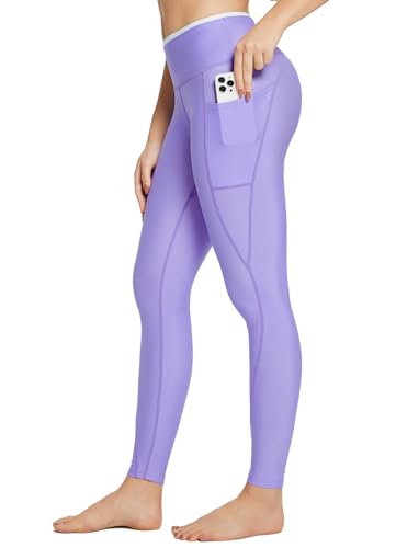baleaf Damen Schwimmen Leggings mit Reißverschlusstaschen Schwimmen Wetsuit Rash Guard Hose mit Liner Modest Badeanzüge UPF 50+ Lila L von baleaf