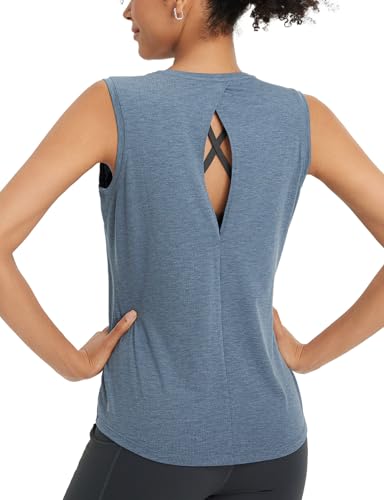 baleaf Damen Sport Tank Top Racerback Ärmelloses Yoga Oberteile Sommer Laufen Shirt Workout Fitness Gym Lauftops Blau XL von baleaf