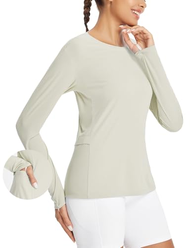 baleaf Damen Sportshirt Langarm UPF 50+ Sonnenschutz Langarm T Shirt Wandershirt Leicht Schnelltrockend Hellbraun XS baleaf Damen Sportshirt Langarm UPF 50+ Sonnenschutz Langarm T Shirt Wandershirt Leicht Schnelltrockend Hellbraun XS von baleaf