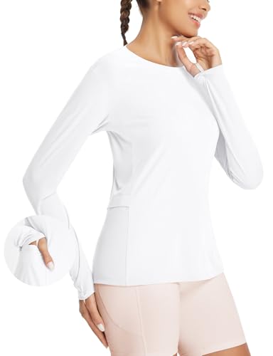 baleaf Sommer Damen UV Sportshirt Damen, UPF 50+ Sonnenschutz Atmungsaktiv Schnelltrockend Outdoor Wander Laufen Weiß XL von baleaf