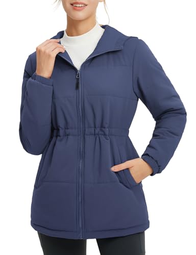 baleaf Damen Steppjacke Leichte Übergangsjacke Runningjacke Lang Pufferjacke Isolierte Wanderjacke Warme Fleecejacke Winterjacke mit Reißverschluss Blau S von baleaf