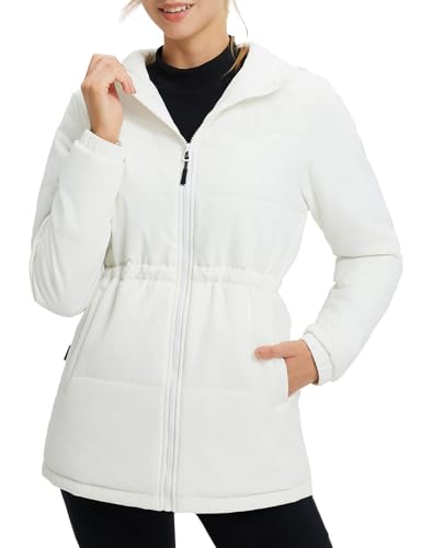 baleaf Damen Steppjacke Leichte Übergangsjacke Runningjacke Lang Pufferjacke Isolierte Wanderjacke Warme Fleecejacke Winterjacke mit Reißverschluss Weiß XXL von baleaf