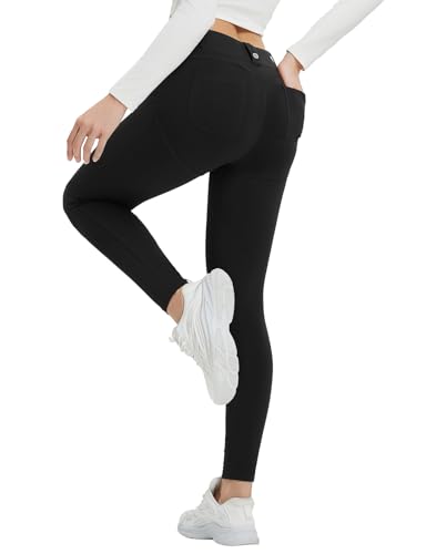 baleaf Damen Thermo Leggings High Waist Sport Leggings mit Taschen Fleece gefütterte Sporthose Winter Outdoor Thermohose Workout Yoga Slim Fitness Schwarz XXL von baleaf