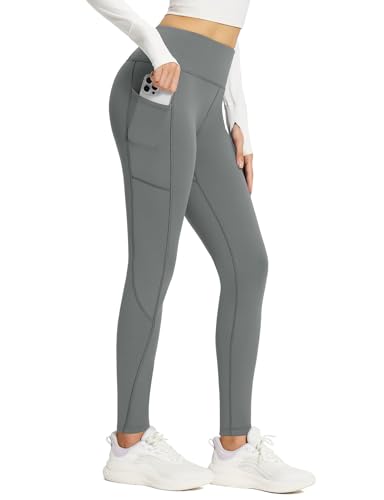 baleaf Damen Thermo Leggings Plus Samt Verdicken Mit Fleece Gefüttert Thermo Hose High Waist mit Tasche Sportleggings Water_Resistant in dunkelgrau M von baleaf