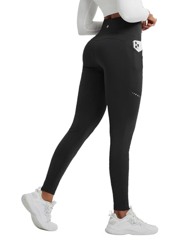 baleaf Damen Thermo Leggings gefütterte Winter Hose mit Teddy Fleece high Waist Winter wasserdichte Sporthose Schwarz XS von baleaf